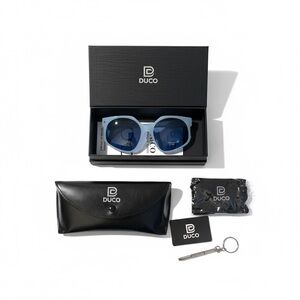 DUCO Retro Oversized Sunglasses White Frame Dark Lens DC1108 NEW With Case & Box